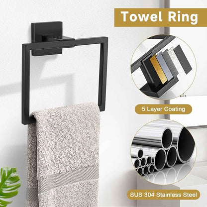 10 Pieces Bathroom Hardware Accessories Set Black Towel Bar Set Towel Holder Racks Set for Bathroom,SUS304 Stainless Steel,Wall Mounted 23.6-Inch