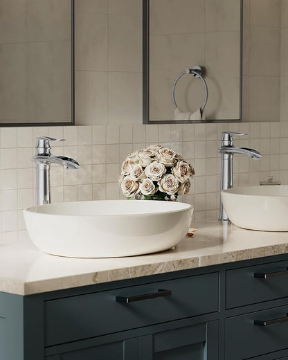 Chrome Vessel Sink Faucet Brass Waterfall Bathroom Faucet Single Hole | with Pop Up Drain Assembly and Supply Hoses, Single Handle Tall Bathroom Faucets Lavatory Vanity Mixer Tap by BATHLAVISH