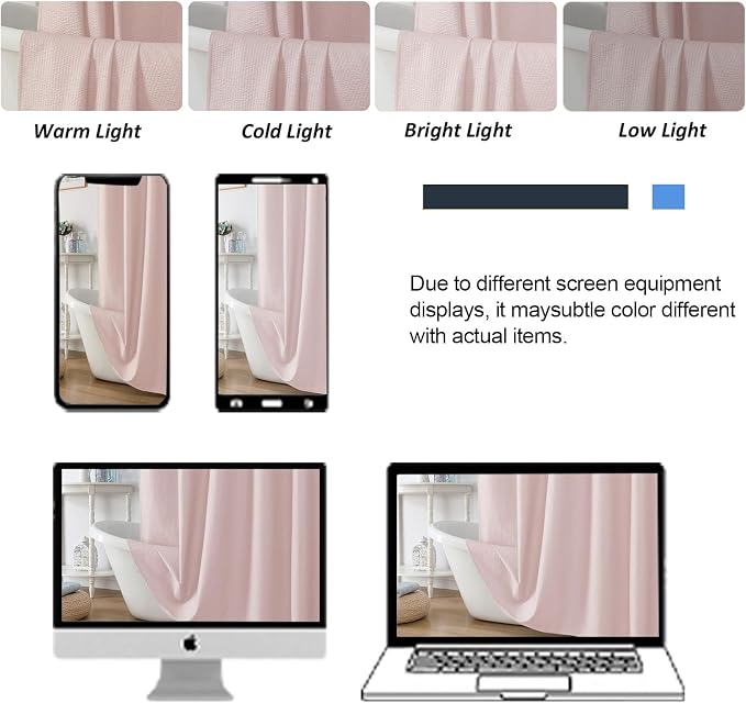 Pink Shower Curtain for Bathroom 96 Inches Extra Long, Elegant 3D Embossed Textured Fabric Shower Curtains, Water Repellent, Machine Washable, Hotel Style, 72" W x 96" L, Pink