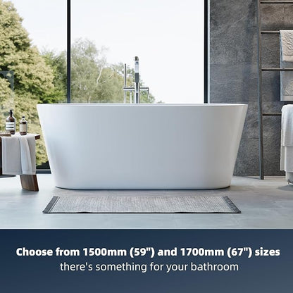 59 Inch Acrylic Freestanding Bathtub, Deep Soaking Tub with Non-Slip Base, CUPC Certified Free Standing Tub, Chrome Drain Bath Tub, Modern Tub for Bathrooms, White
