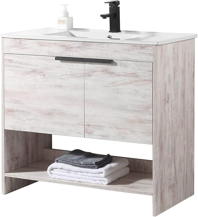 Phoenix 36 Inch Bathroom Vanity with Sink – Modern Design, Soft-Close Doors, Storage Drawers, Durable Build – White Vanity for Small Bathrooms (Full Assembly Required)