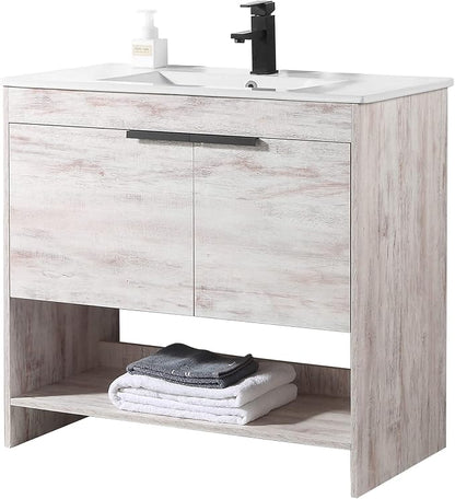 Phoenix 36 Inch Bathroom Vanity with Sink – Modern Design, Soft-Close Doors, Storage Drawers, Durable Build – White Vanity for Small Bathrooms (Full Assembly Required)