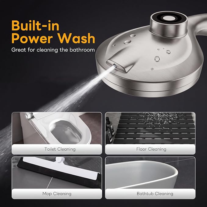 Superior Handheld Shower Head with Magnetic Docking System | 10-Function High Pressure Detachable Shower Head, 5-inch Shower head with 60 Inch Hose, Remote Dock, Brushed Nickel