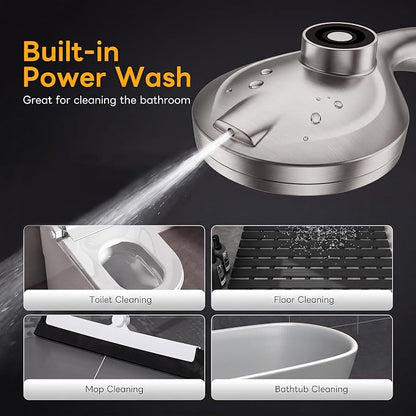 Superior Handheld Shower Head with Magnetic Docking System | 10-Function High Pressure Detachable Shower Head, 5-inch Shower head with 60 Inch Hose, Remote Dock, Brushed Nickel