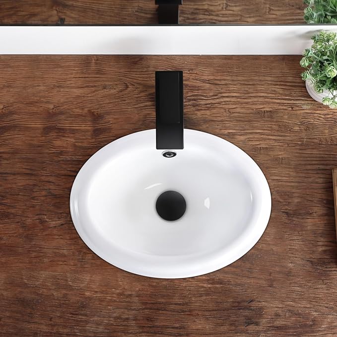 Bathroom Vessel Sink 16'' x 12'' Semi Recessed Bathroom Sink Oval Drop In Sink with Overflow White Ceramic Modern Vessel Sinks for Bathroom