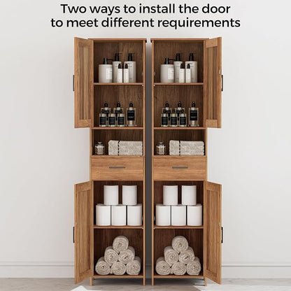Homhedy 67" H Tall Bathroom Storage Cabinet with Barn Doors and Drawer | Narrow Storage Unit with Adjustable Shelves, Floor Cabinet for Bathroom, Living Room, Entryway,Kitchen,Rustic Walnut, 15.7" W