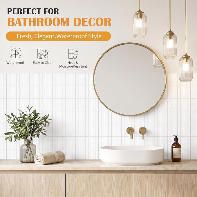 JOLOV 10 Pack Peel and Stick Backsplash Tiles, Waterproof 3D Stickers | Thicker self-adhesive 3D tile stickers for kitchen and bathroom walls; removable, waterproof and easy to install.