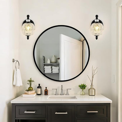 1 Piece Matte Black Wall Sconce, 1-Light Mid Century Farmhouse Style Wall Sconce with Globe Glass Shade, Retro Light for Bathroom, Bedroom, Living Room, Powder Room