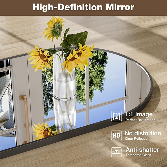 22"x30" Matte Black Arched Vanity Bathroom Mirror, Set of 2 | Aluminum Alloy Frame, Clear Reflection, Rust-Resistant, Vertical or Horizontal, Wall Mount, Bedroom and Entryway