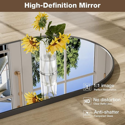 24"x36" Matte Black Arched Vanity Bathroom Mirror, Set of 2 | Aluminum Alloy Frame, Clear Reflection, Rust-Resistant, Vertical or Horizontal, Wall Mount, Bedroom and Entryway