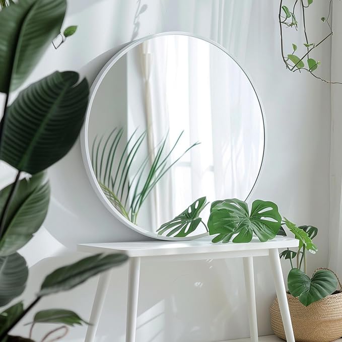 Large Round Mirror,Circle Mirror 30 inch, Matte White Metal Frame | High Definition, Rust-resistant, Easy Installation, Circular Mirrors for Living room Cloakroom, Hallway, Bathroom