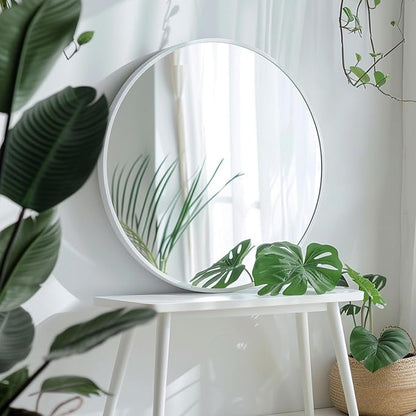 Large Round Mirror,Circle Mirror 30 inch, Matte White Metal Frame | High Definition, Rust-resistant, Easy Installation, Circular Mirrors for Living room Cloakroom, Hallway, Bathroom