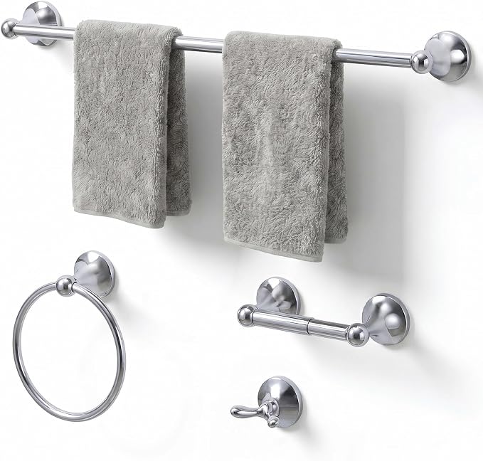 24-Inch Wall Mounted Towel Racks for Bathroom, 4-Piece Towel Bar Set | Rust-Resistant SUS 304 Stainless Steel, 4-Piece Towel Bar Set, Space-Saving Design, Easy Mount for Bath Towel Storage Home