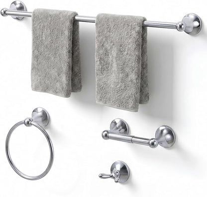 24-Inch Wall Mounted Towel Racks for Bathroom, 4-Piece Towel Bar Set | Rust-Resistant SUS 304 Stainless Steel, 4-Piece Towel Bar Set, Space-Saving Design, Easy Mount for Bath Towel Storage Home