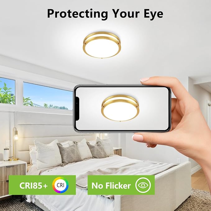 13inch LED Flush Mount Ceiling Light Fixture Dimmable Gold, Easy Install LED Ceiling Lamp Fixture Without Flicker, Super Bright 36W 3600LM 5CCT Warm to White Light 3000K to 6000K 2-Pack