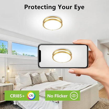13inch LED Flush Mount Ceiling Light Fixture Dimmable Gold, Easy Install LED Ceiling Lamp Fixture Without Flicker, Super Bright 36W 3600LM 5CCT Warm to White Light 3000K to 6000K 2-Pack