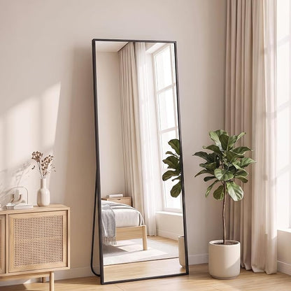 NEWBULIG Full Length Floor Mirror 58"x19", Body Standing Mirror | Wall Hanging or Leaning, Shatter-Proof Glass, Aluminum Alloy Frame with Stand, Home Decor Bedroom, Black