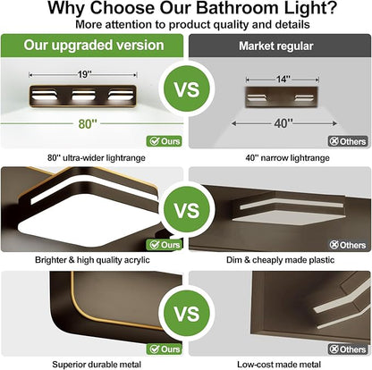 360° Rotate LED Bathroom Vanity Light Fixtures, 1300LM Acrylic Brown and Gold Vanity Lights for Bathroom, Modern Wall Lighting Fixtures Over Mirror Kitchen Living Hallway (Natural White Light 5000K)