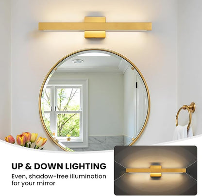 24 Inch Modern Vanity Light Gold Bathroom Light Fixture Over Mirror with Up & Down Lighting 20W Vanity Lighting Fixture Dimmable 5CCT LED Bar Vanity Light for Bathroom Restroom
