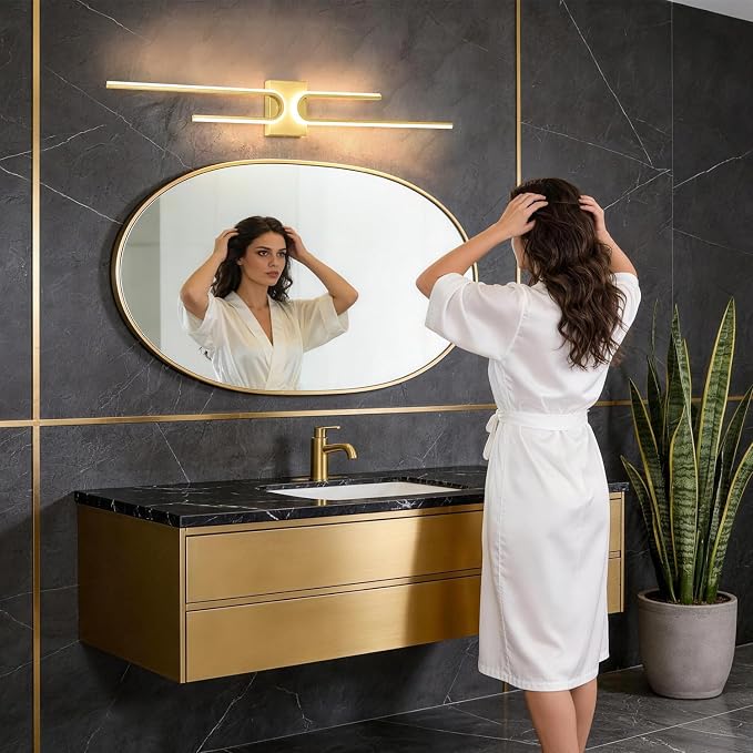 Modern LED Bathroom Vanity Light, Dimmable Vanity Light Fixture, Gold Bathroom Light Fixtures over Mirror, Wireless LED Wall Sconce with Remote Control, 39.17 Inch Wall Light for Bedroom, Living Room