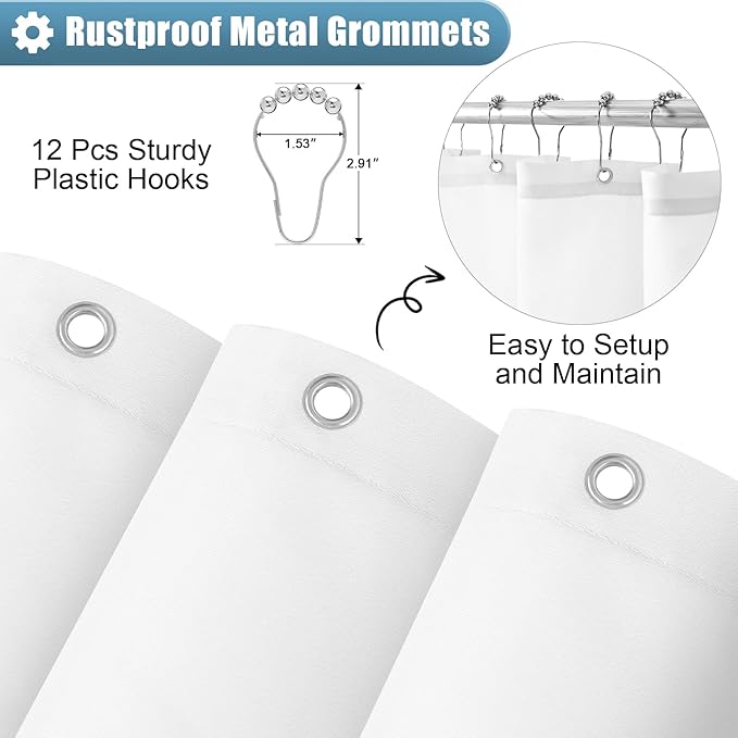 OLANLY Luxury Blue and White Ombre Shower Curtain Sets with 12 Hooks, Waterproof and Washable Decorative Shower Curtains for Bathroom, 72x72 Inches