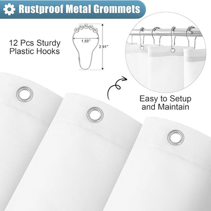 OLANLY Luxury Blue and White Ombre Shower Curtain Sets with 12 Hooks, Waterproof and Washable Decorative Shower Curtains for Bathroom, 72x72 Inches