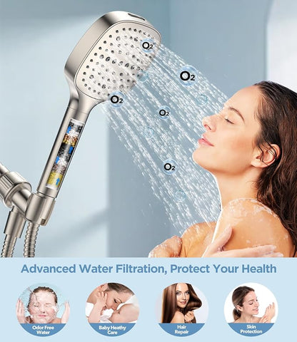MakeFit Filtered Shower Head with Handheld, 7 Modes High Pressure Handheld Showerhead with Filters, Detachable Shower Heads Water Softener Filters Beads for Hard Water - Remove Chlorine & Heavy Metals