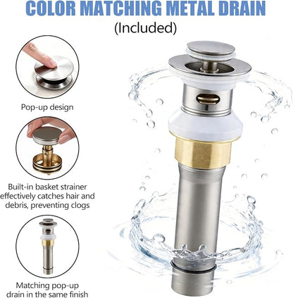 Brushed Nickel Bathroom Faucet 3 Hole, 8 Inch Widespread Bathroom Sink Faucet for Vanity, 2 Handle Bathroom Faucets, Bathroom Vanity Faucet with Pop-Up Drain and Supply Hoses