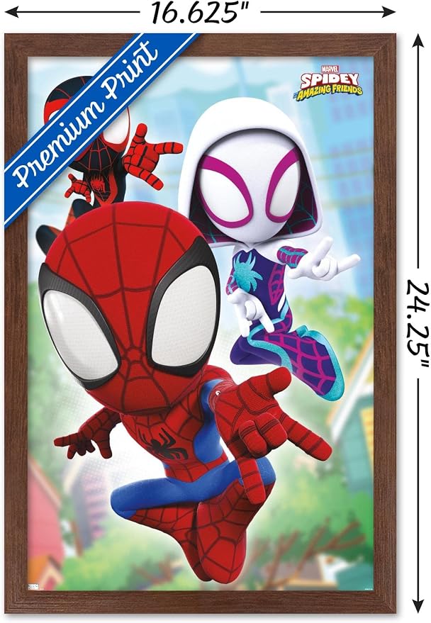 Trends International Marvel Spidey and His Amazing Friends - Webs Wall Poster, 14.72" x 22.37", Mahogany Framed Version