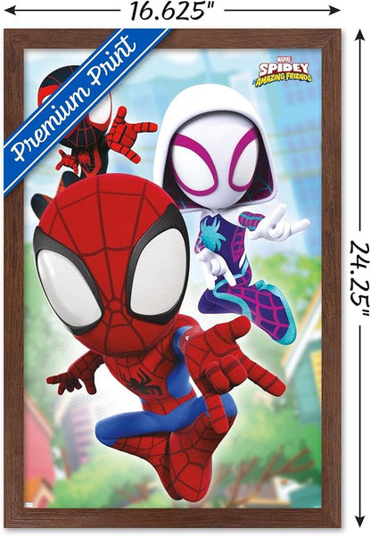 Trends International Marvel Spidey and His Amazing Friends - Webs Wall Poster, 14.72" x 22.37", Mahogany Framed Version