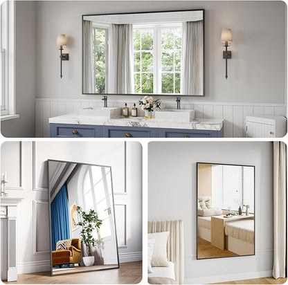 Bathroom Mirror 36"x55" Matte Black Rectangle Bathroom Wall Mirror for Over Sink, Modern Large Vanity Mirror, HD Tempered Glass, Anti-Rust Aluminum Alloy Frame, for Living Room, Bedroom, Entryway