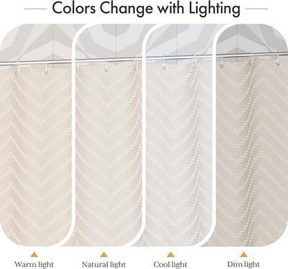AmazerBath Boho Farmhouse Shower Curtain with Tassels, Beige Shower Curtain Set Fabric, Soft Cloth Chevron Rustic Shower Curtain with Hooks, Hotel Quality, 72x72 Inches
