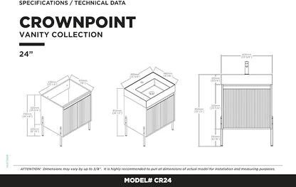 Crownpoint 24 Inch Bathroom Vanity with Sink, White Sink, Bright Oak Finish, Full Assembly Required, Elegant Bathroom Vanities for Modern Homes
