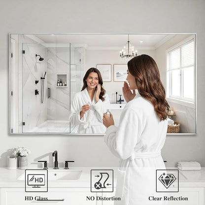 Koonmi Silver Rectangle Wall Mirror, 30x60 Inch Bathroom Mirror, Aluminum Frame Vanity Mirror for Entryway, Living Room, Bedroom Bathroom, Hangs Horizontally or Vertically