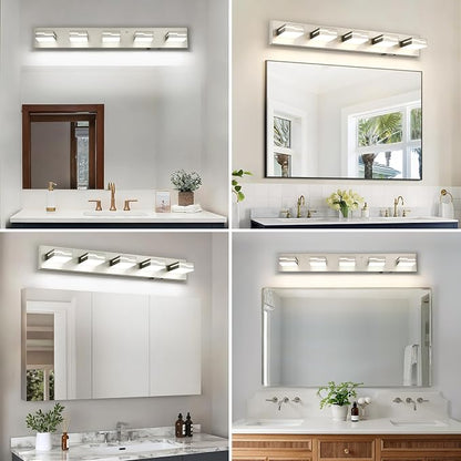 LED Modern Bathroom Vanity Light 5-Light, 32 inch 3CCT Dimmable Nickel Vanity Lights for Bathroom Lighting Fixtures Over Mirror, Wireless Motion Sensor Bathroom Vanity Light