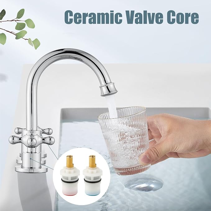 3 Hole Bathroom Sink Faucet Widespread Metal Label Polish Chrome | High-Arc Swivel Spout,Pop Up Drain,Cross Handle,cUPC Hose,for 6-16″Centerset Basin,Farmhouse,RV,Vanity,Lavatory 8" Mixer Tap