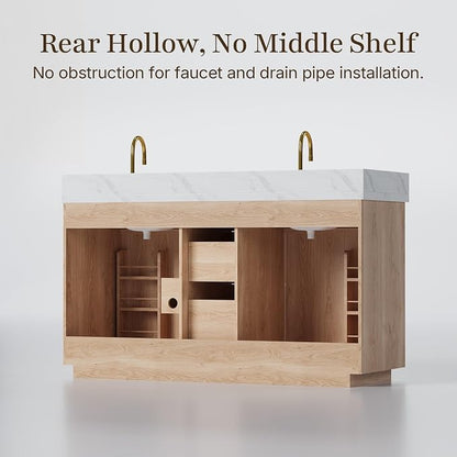 60 inch Double Sink Bathroom Vanity with Countertop,2 Rectangular Porcelain Sink, Solid Wood, 1.5 inch Carrara White Quartz, 4 Soft Closing Doors,3 Dovetail Drawers,2 Tilt Drawer