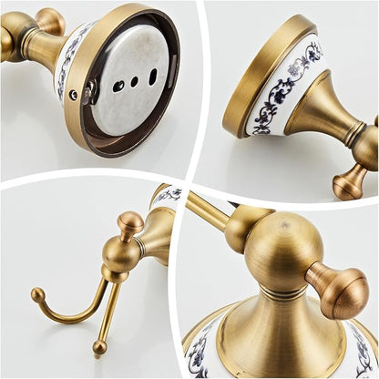 Double Wall-Mounted Coat Hooks for Hanging Towels, Clothes & Robes | Metal Double Hooks, Zinc Alloy Antique Brass Horn-Shaped Curved Towel Hooks YIGUANXIN