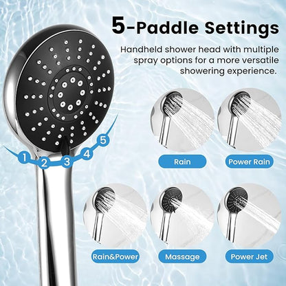Shower Head with Handheld,High Pressure Chrome Rain Shower Head | Regaderas Para Shower,11.8" Rectangular,Rainfall Shower Head,Dual Shower Head,Bathroom Decor,Extension Arm,5 Spray Mode