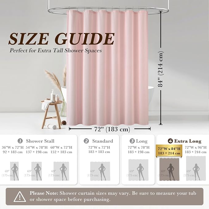 Seasonwood Pink Linen Shower Curtain Farmhouse Bathroom Decor 72x84 Inches | Boho Bathroom Decor,12 Sturdy Stainless Steel Sliding Hangers,Rustic Country Style,Linen Shower Curtains for Bathroom