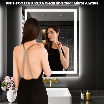 LOAAO 28"X36" LED Bathroom Mirror with Lights, UL Listed | Anti-Fog, Dimmable, 3 Color Temperature, Backlit + Front Lit, Memory Function, Tempered Glass