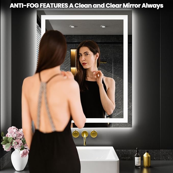LOAAO 20"X28" LED Bathroom Mirror with Lights, UL Listed | Anti-Fog, Dimmable, 3 Color Temperature, Backlit + Front Lit, Memory Function, Tempered Glass