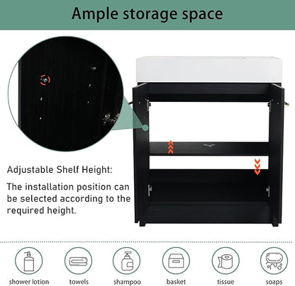 30 Inch Freestanding Bathroom Vanity,30" Bathroom Vanity with Sink,Modern Single Sink Bathroom Vanity Combo,Black Floor Stand Cabinet Set