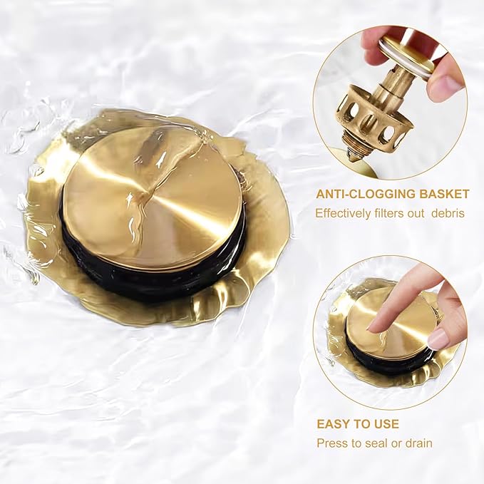 SaniteModar Polished Gold Bathroom Sink Faucet, Brass Widespread Faucet, 3 Hole, 2 Handles with Water Supply Lines and Pop-up Drain