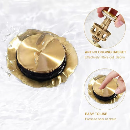 SaniteModar Polished Gold Bathroom Sink Faucet, Brass Widespread Faucet, 3 Hole, 2 Handles with Water Supply Lines and Pop-up Drain