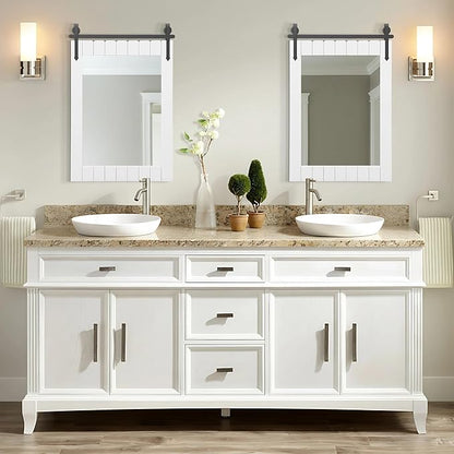 Besdomus Bathroom Farmhouse Large Mirror: 24"x36" White Barn Door Solid Cedar Wood Frame Vanity Mirror - Rustic Wall Mounted Mirror for Bathroom/Living Room/Entryway - Farmhouse Decor for Homemakers