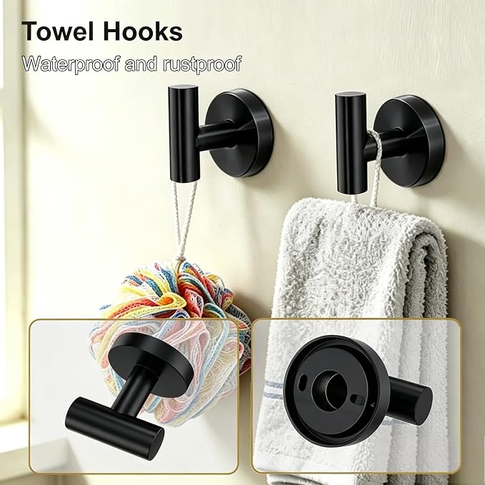 5 Pieces Matte Black Bathroom Accessories Set Towel Bar Set | 24 Inch Towel Racks Wall Mounted,Toilet Paper Holder,Towel Ring,2 Towel Hooks,Stainless Steel Bathroom Hardware Set