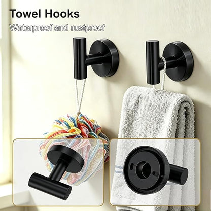 5 Pieces Matte Black Bathroom Accessories Set Towel Bar Set | 24 Inch Towel Racks Wall Mounted,Toilet Paper Holder,Towel Ring,2 Towel Hooks,Stainless Steel Bathroom Hardware Set