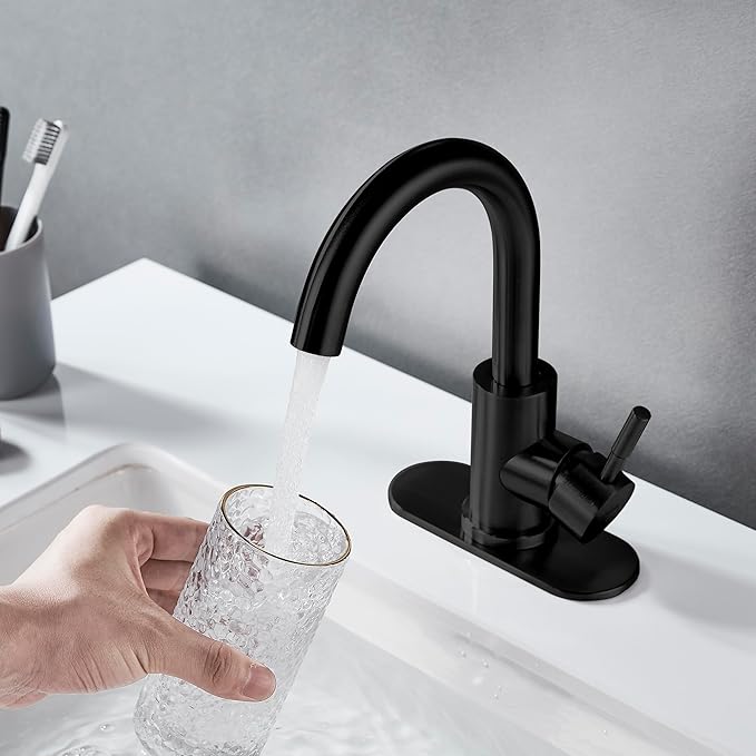 Matte Black Bathroom Sink Faucet Single Hole, Modern Single Handle Bathroom Faucet Commercial Stainless Steel Bar Faucet Laundry Sink Faucet with Drain