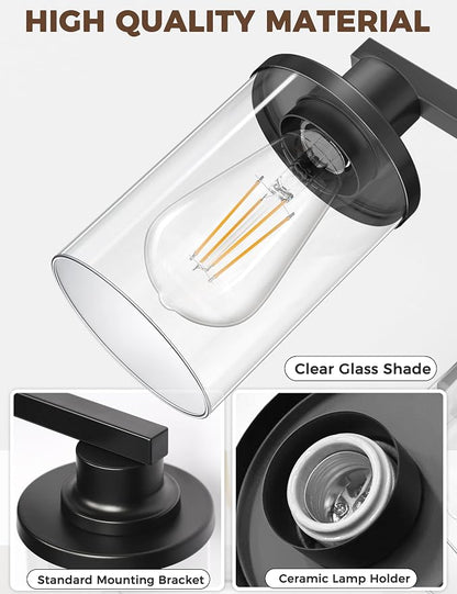 L LOHAS LED 2-Light Bathroom Vanity Light, Black | Clear Glass Shades; Modern Lighting Fixture for Bathrooms and Bedrooms; ETL Listed